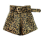 Kukombo  2022 New High quality Fashion Autumn Winter High Waist Leopard Print shorts Women with metal belt