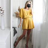 Christmas Gift Korean Style Large Size Casual New Summer Square Neck Short Sleeve Women's Suit Loose + High Waist Shorts