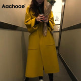 Christmas Gift Elegant Solid Long Wool Coat Women Batwing Long Sleeve Loose Drop Shoulder Pocket Coat Split Hem Chic Stylish Jacket