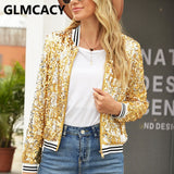 Kukombo Women Sequin Jackets Glitter Long Sleeve Coats Elegant Spring Outwear Office Ladies Solid Streetwear