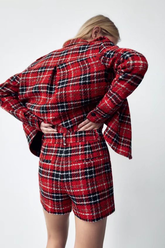 Kukombo Autumn And Winter New Plaid Red Jacket Women's Long Sleeve Korean Loose Fashion Coat Patchwork Blazer Coats
