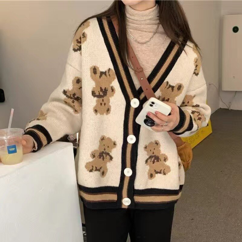 Christmas Gift Large size female lazy new knitted cardigan sweater jacket women's 2021 autumn and winter new Korean women loose trend ins hot