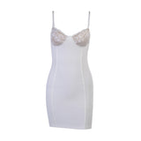 Kukombo Women's Lace Patchwork Dress Strapless Spaghetti Strap Sleeveless Skinny Mini Dresses Summer Solid Casual Elegant