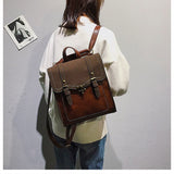 Kukombo Vintage Pu Leather Women Backpack Preppy Style Backpacks Fashion School Bag College Girl Backpack Shoulder Bags Mochila Feminina