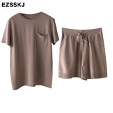 Christmas Gift 2021 casual oversize Knitted Tracksuit  women knit camisole +shorts 2 Pieces knit Set female chic loose t-shirt + shorts suits