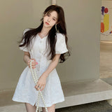 Christmas Gift Dress Women Summer Single-breasted All-match Elegant Design Show-waist Korean Mini Sundress Empire Sweet Harajuku Female Leisure