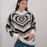 Kukombo 2022 Pullovers Sweaters Creative Stripes Heart Knitted Streetwear Oversized Harajuku O Neck Knitwear Men Clothing