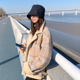Christmas Gift Lamb wool short down cotton padded jacket women's Korean loose winter plaid jacket 2021 NEW