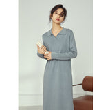 Christmas Gift FANSILANEN Polo Casual Long Knitted Sweater Dress Women Autumn Winter White Elegant Dress Female Long Sleeve Loose Blue Dress