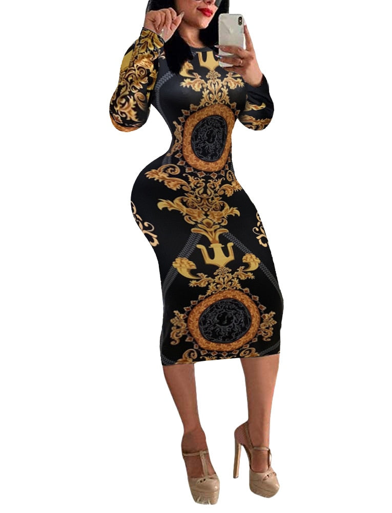 Cyber Monday Sales Women Poker Face A-Line Dress Autumn Long Sleeve Knee-Length Print Dress Casual Slim Printed Clothing Ladies