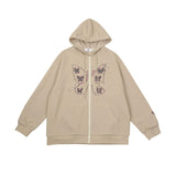 Thanksgiving Gift Dourbesty Women's Butterfly Print Hoodies Long Sleeve Zip Up Loose Sweatshirts With Pockets E-Girls 90S Y2k Casual Streetwear