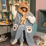 Christmas Gift Women's Pajamas Thick Warm Sleepwear Coral Fleece Robe Autumn and Winter Plush Plus Size Loose Home Clothes Nightgowns for Women