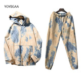 Christmas Gift Tie Dye Autumn Winter 2 Piece Set Women Hoodies Pants Printed Sportswear Suits Thicken Warm Ladies Girls Hoodie Sets Tracksuits