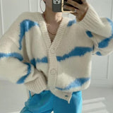 Christmas Gift New Y2K 2022 Women's Autumn Winter Sweater Elegant Cardigans Oversized Striped Vintage Knitwear Lady Tops SWC7146