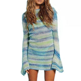 Kukombo Autumn Outfits Tie Dye Mini Knitted Sweater Dress Women Long Sleeve Sexy Backless Beach Bodycon Dress For Women Winter Clothing