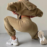 Kukombo  Casual Women Fleece Hoodie Two Piece Sets Hooded Zipper Outerwear And Harem Pant Suit Autumn Winter Fashion Streetwear Tracksuit