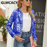 Kukombo Women Sequin Jackets Glitter Long Sleeve Coats Elegant Spring Outwear Office Ladies Solid Streetwear