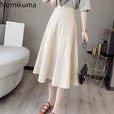 Kukombo New Arrival A Line Skirt High Waist Back Zipper Solid Color Elegant OL Skirts Women Korean Fashion Faldas Mujer 3a298