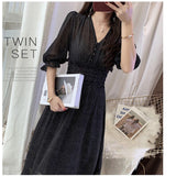 Kukombo Summer Women Printed Ruffles Dress Lady V-Neck Short Sleeve Chiffon Dress Female High Waist A-Line Vestidos