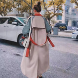Kukombo Women's Windbreaker Long Sleeve 2022 Spring Matching Lapel Korean Preppy Style Coat Girl Long Thin Coat 2021 Woman Manteau De Printem