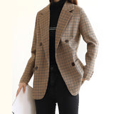 Kukombo Christmas Gift Vintage Houndstooth Winter Thick Women Jacket Blazer Sashes Plaid Female Suit Jacket with belt Long Sleeve blaser