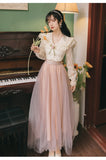 Kukombo 2 Piece Set Women Outfits Sweet Elegant Skirt Suit Flare Sleeve Cute Doll Collar Lace Shirt Top And Fairy High Waist Mesh Skirt K151