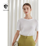 Christmas Gift FANSILANEN Office Lady French Short-sleeved Blue White T-shirt Women Summer 2021 New Wild Texture Pleated Straight Casual Tops
