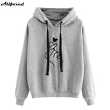 Christmas Gift Women Heart Finger Print Hoodies Winter Casual Warm Fleece Solid Drawstring Hooded Sweatshirts Loose Long Sleeve Pullover Tops