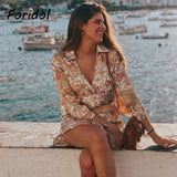 Kukombo Woman Short Kimono Robe Dress Shirt V Neck Paisley Print Flare Sleeves Side Split Vintage Mini Dress Loose Vestido Boho Dress