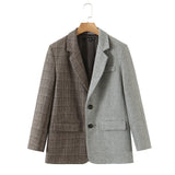 Kukombo 2023 Women Fashion Single-Breasted Patchwork Yin And Yang Blazer Coat Vintage Long Sleeve Pockets Female Outerwear Chic Tops