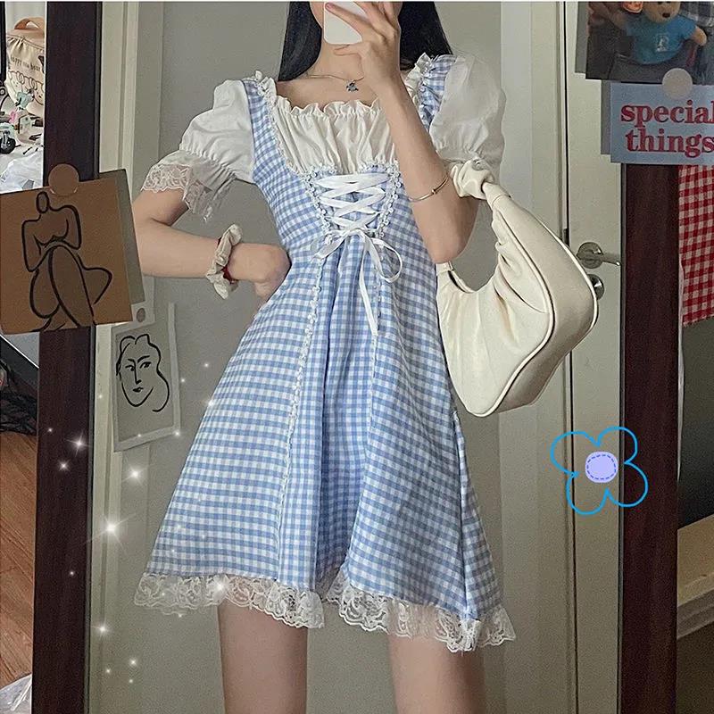 Kukombo Sweetown Lace Fairy Dress Women Summer Bow Tie Bandage Dresses
