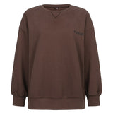 Kukombo Harajuku Oversized Hoodies Women Brown Letter Embroidery Cotton Long Sleeve Pullover Girls Casual Aesthetic Sweatshirts