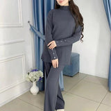 Kukombo 2022 Autumn Winter Women Sets 2 Pieces Turtleneck Sweater Pullovers Wide Leg Long Pants Warm Tracksuit Suits WS2001JX K11