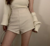 Kukombo Shorts Women High Waist Trousers Solid A-Line Vintage Korean Style Zipper Casual Fashion Sweatpants Summer Ins Sexy Ladies Chic
