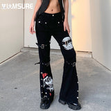 Kukombo Gothic Printed Jeans Casual Cool Streetwear Dark Loose Low Waisted Wid Leg Pants Women Fashion Trousers Autumn Winter