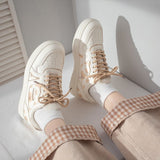 Kukombo Women Sports Kawaii Shoes Sneakers Platform White Anime Spring Tennis Lolita Flat Vulcanize Running Korean Rubber Sole Trainers