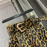 Kukombo  2022 New High quality Fashion Autumn Winter High Waist Leopard Print shorts Women with metal belt