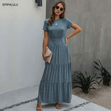 Christmas Gift 2021 Summer Maxi Dress Women High Waist Elegant Party Dress Ladies A Line Short Sleeve Long Robes Femme 2XL