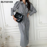 Christmas Gift BGTEEEVR Chic Turn-down Collar Women Long Plaid Dress Fashion Single-breasted Belted Female Dress Full Sleeve Bodycon Vestidos