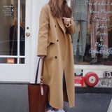 Christmas Gift Casual Black And Khaki Coat Women Long Sleeve Office Wear Elegant Long Coats Double Breasted Wide Waisted Pocket Coat