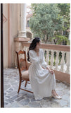 Kukombo Elegant Ladies White Dresses For Woman 2022 Vintage Lantern Sleeve V-Neck Folds Party Night Dress Spring Y2K Women's Clothing K146