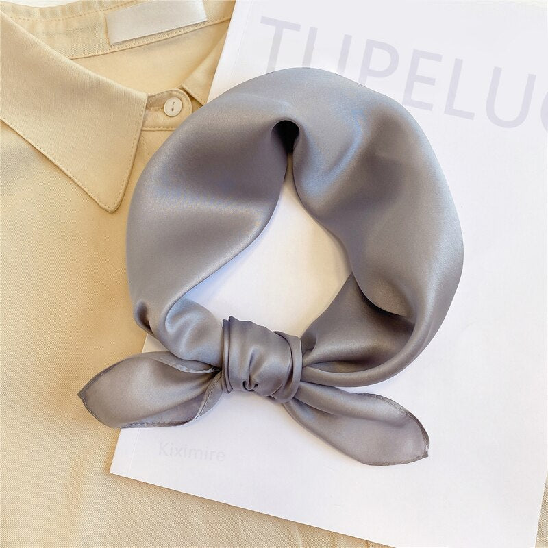 Christmas Gift Solid Natural Silk Square Scarf Women Small Neck Hairband Foulard High Quality Bandana Scarves Female Summer New Neckerchief