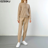 Christmas Gift 2 Pieces Set Women hooded sweater Tracksuit Turtleneck Sweater + Carrot Jogging Pants Pullover Sweater Set CHIC Knitted Outwear