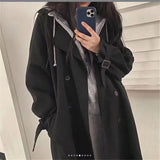 Christmas Gift Woman Windbreaker Coat Black Retro British Style Spring Medium Long Korean Preppy Style 2021 Fashion Loose Women Oversize Coat