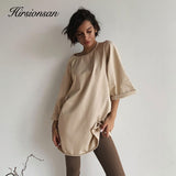 Christmas Gift Hirsionsan Summer Cotton Loose Sets Women 2021 Oversized Two Pieces T Shirts and High Waist Knitted Shorts Outfits Tracksuit