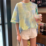 Christmas Gift Tie Dye Women's T Shirt Summer Short Sleeve Female T-shirts Casual Tee Tops O-neck Loose Ladies Girls Tshirt Harajuku Women Tops