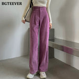 Christmas Gift BGTEEVER Fashion Women Corduroy Long Pant High Waist Double Button Loose Female Straight Leg Trousers Casual Pantalon Femme 2021