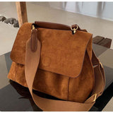 Kukombo  Nubuck PU Leather Flap Shoulder Bags For Women Vintage Wide Strap Crossbody Bag Large Capacity Women Designer Handbags Tote Bag