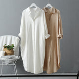 Kukombo Long Sleeve Women Long Shirt Dress Spring Autumn Casual Buttons Loose Clothes Robe Femme Vestido