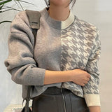Kukombo New 2022 Women Autumn Winter Sweaters Knitted Checkered Warm Thicken Fashionable Wild Vintage Pullovers Tops SW1555JX